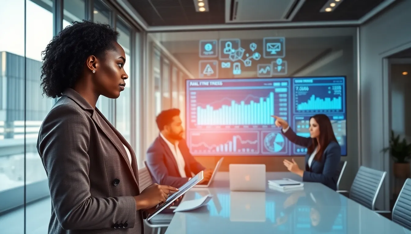 diverse financial professionals using advanced technology in a modern office.