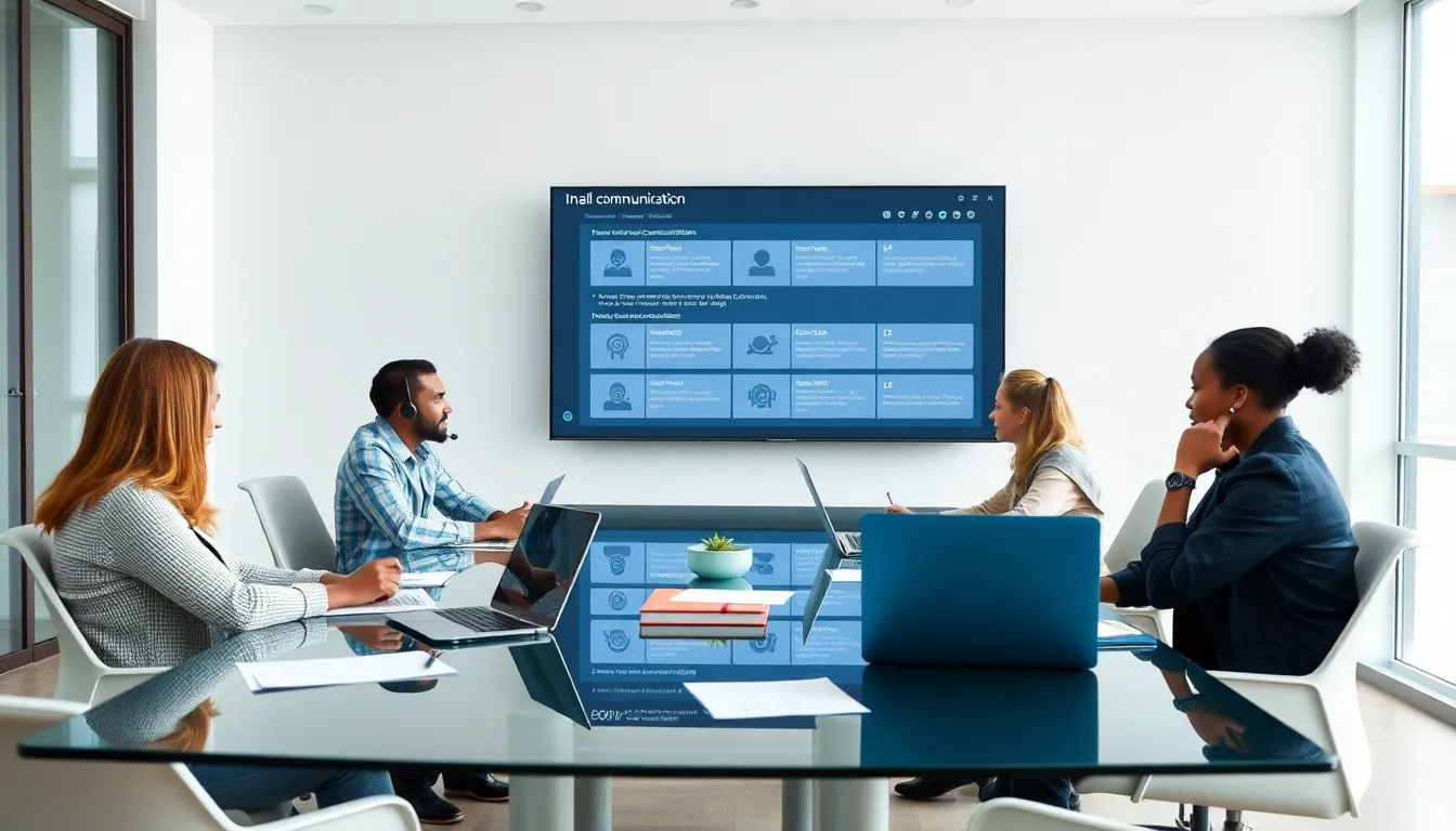 diverse team discussing jail communication in a modern office.